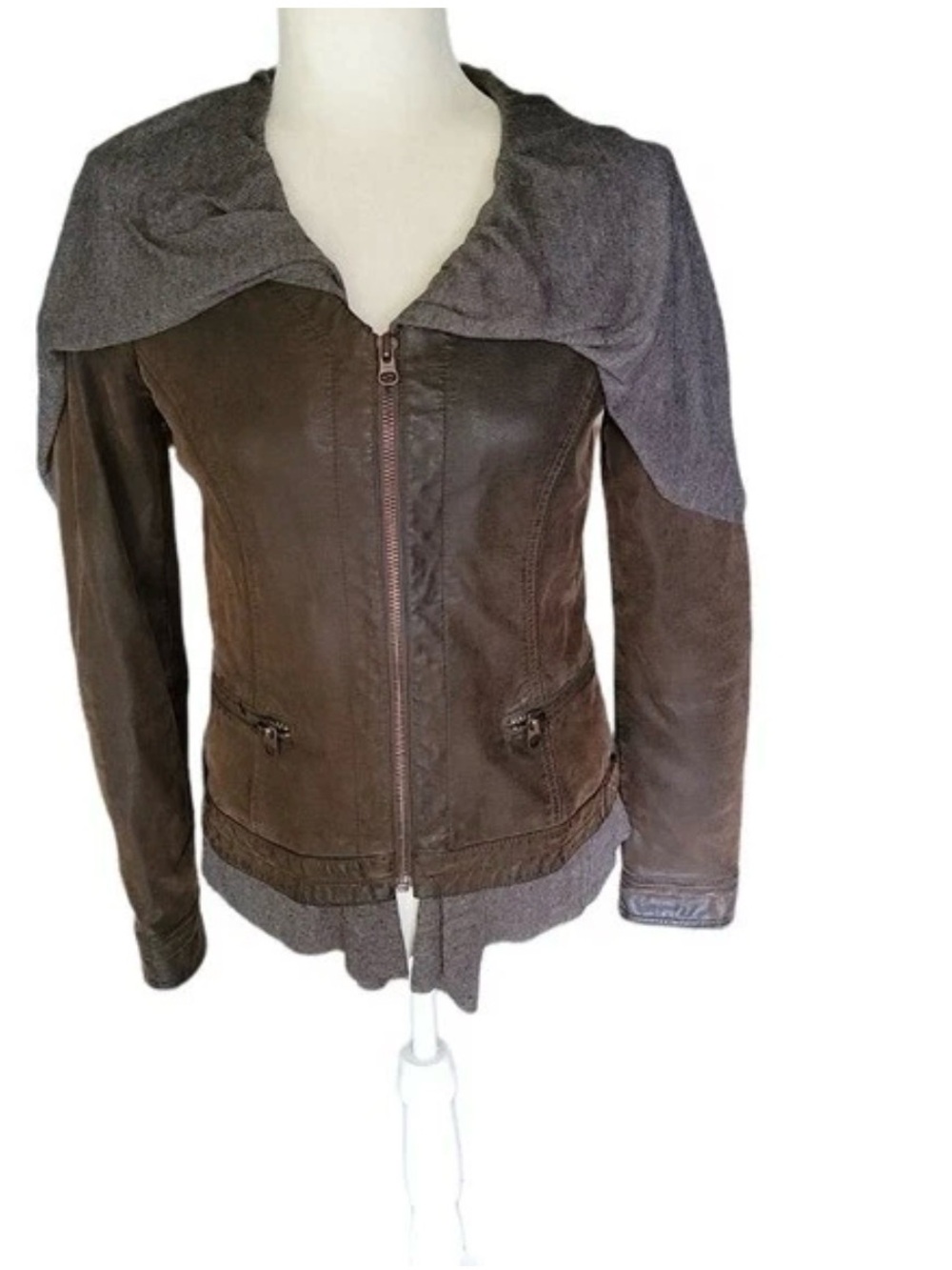 HEI HEI Anthropologie Brown Vegan Leather CAUSEWAY Jacket woman's small zip up